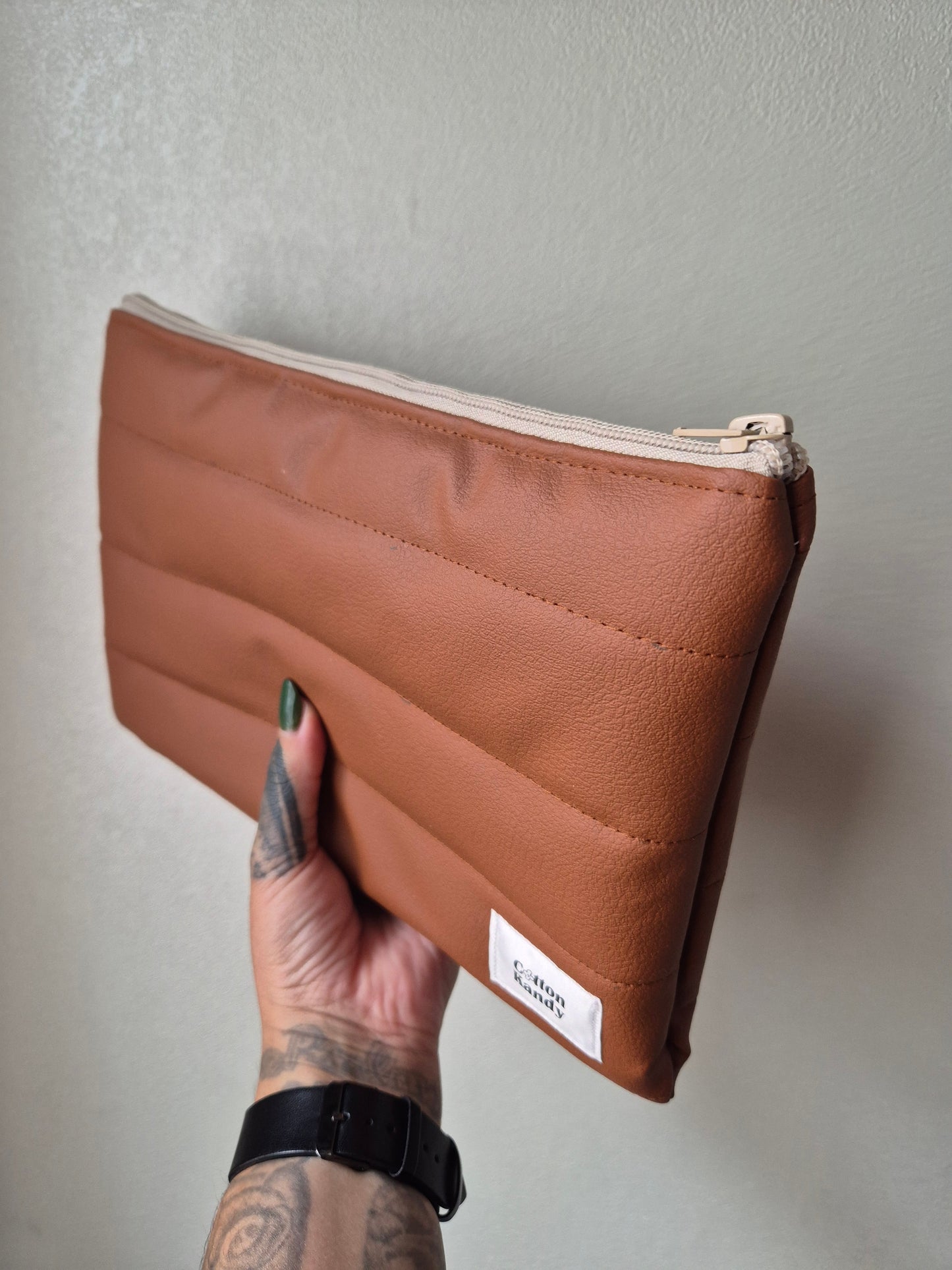 Tan puff zipper pouch