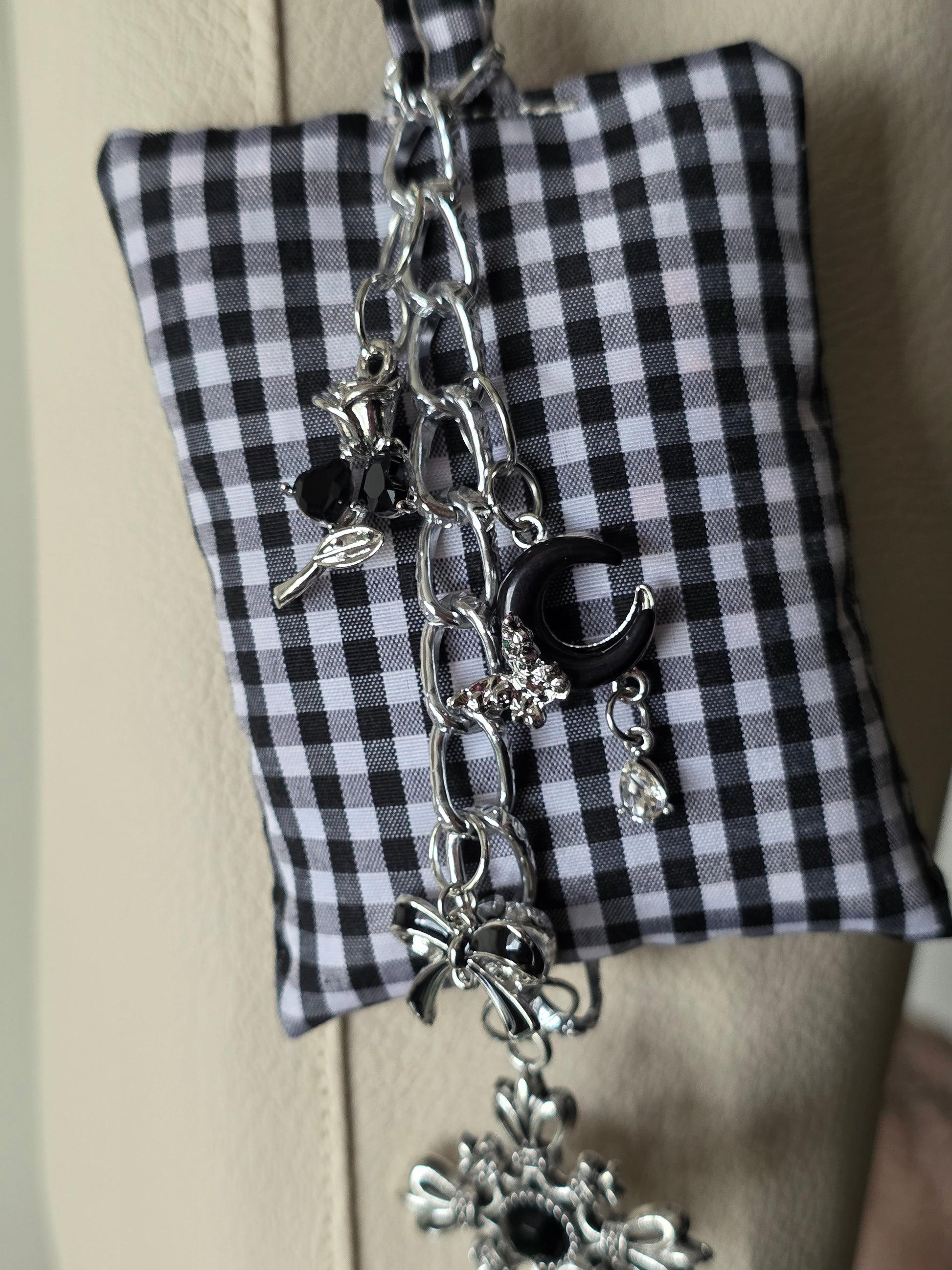 Checkered puff Bag charm