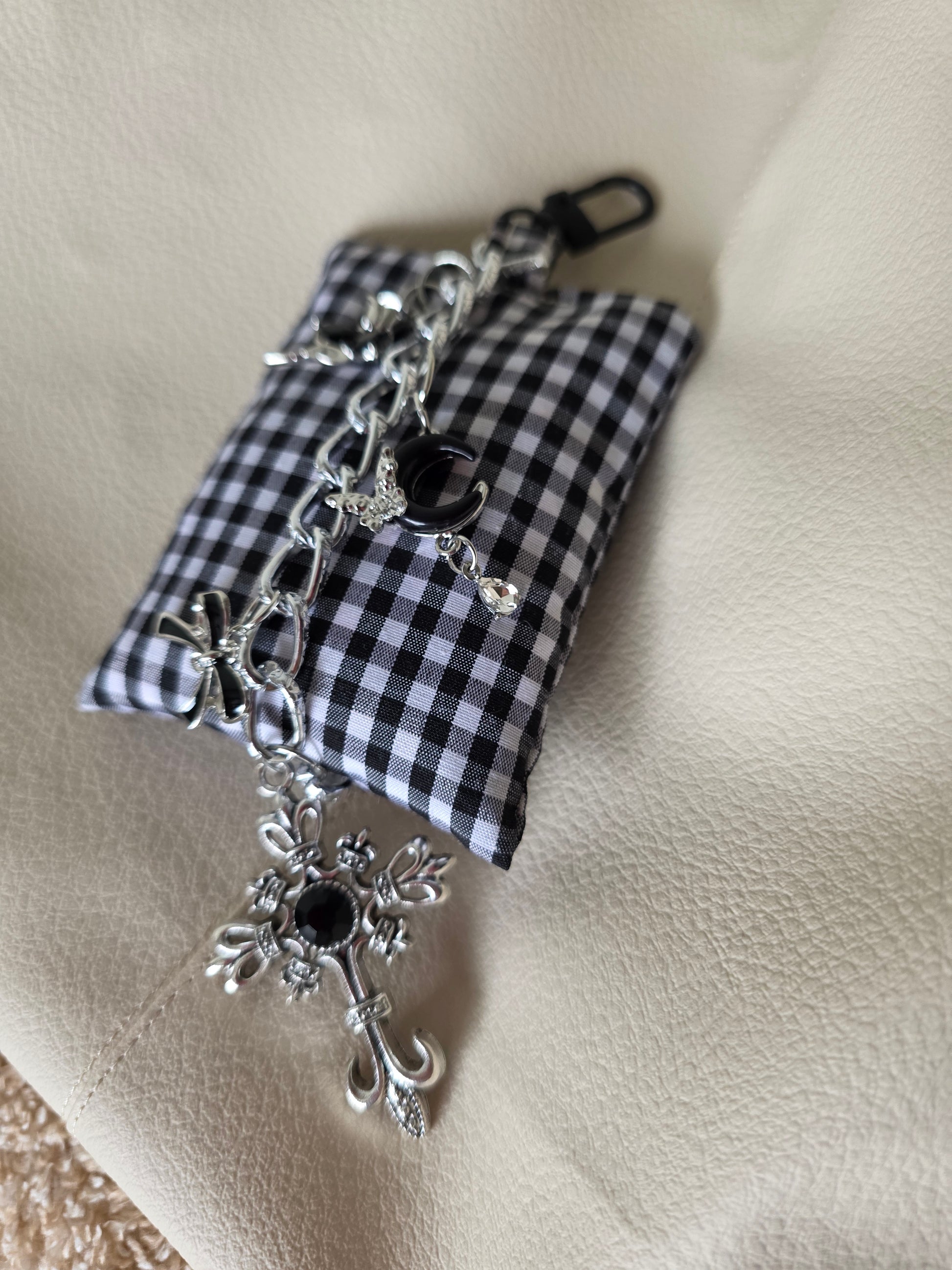 Checkered puff Bag charm