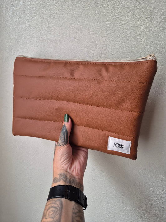 Tan puff zipper pouch