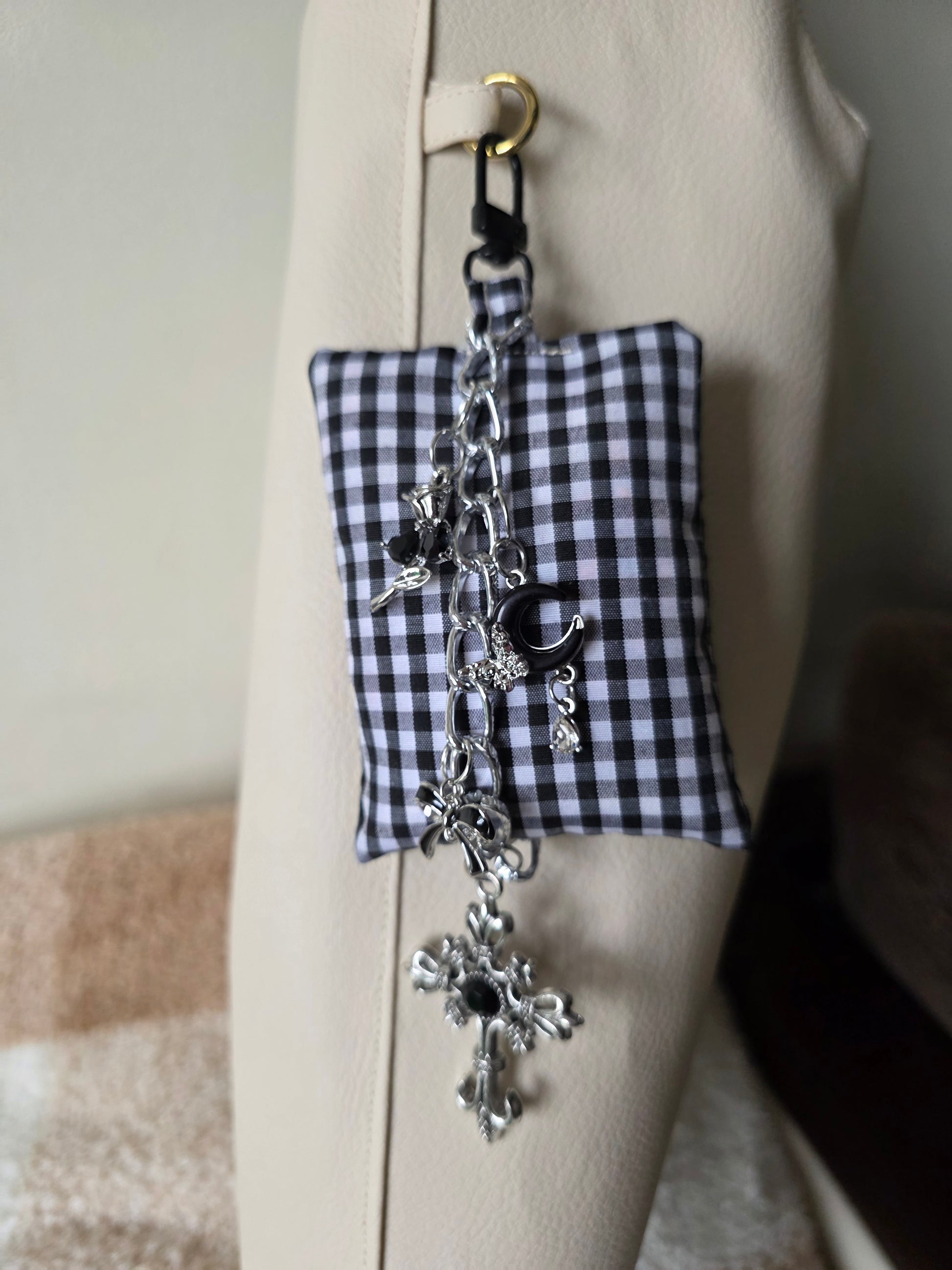 Checkered puff Bag charm